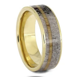 Polished Gold Ring With Deer Antler And Oak Wood 6 Polished Gold Ring With Deer Antler And Oak Wood -Johan Jewelry Shop 1804new1yg