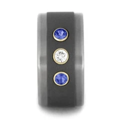 Titanium Ring With Diamond And Blue Sapphires Set In Yellow Gold 10 Titanium Ring With Diamond And Blue Sapphires Set In Yellow Gold -Johan Jewelry Shop 1814 1