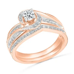 Diamond Swirl Engagement Ring Set -Johan Jewelry Shop 18330 P