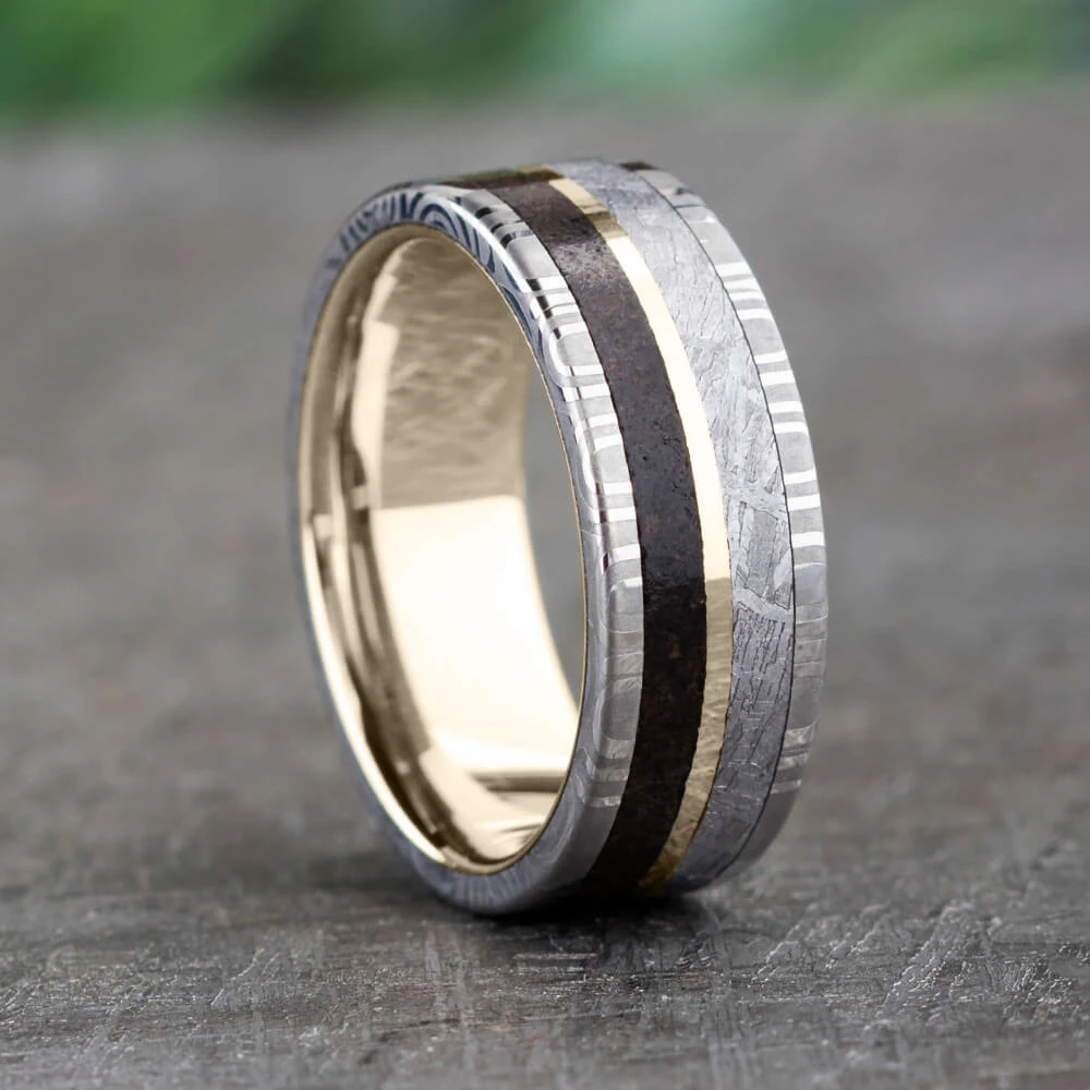 Meteorite & Dinosaur Bone Men's Wedding Band 9 Meteorite & Dinosaur Bone Men's Wedding Band - Image 7