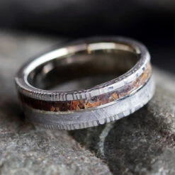 Meteorite & Dinosaur Bone Men's Wedding Band 17 Meteorite & Dinosaur Bone Men's Wedding Band -Johan Jewelry Shop 1839newart 1