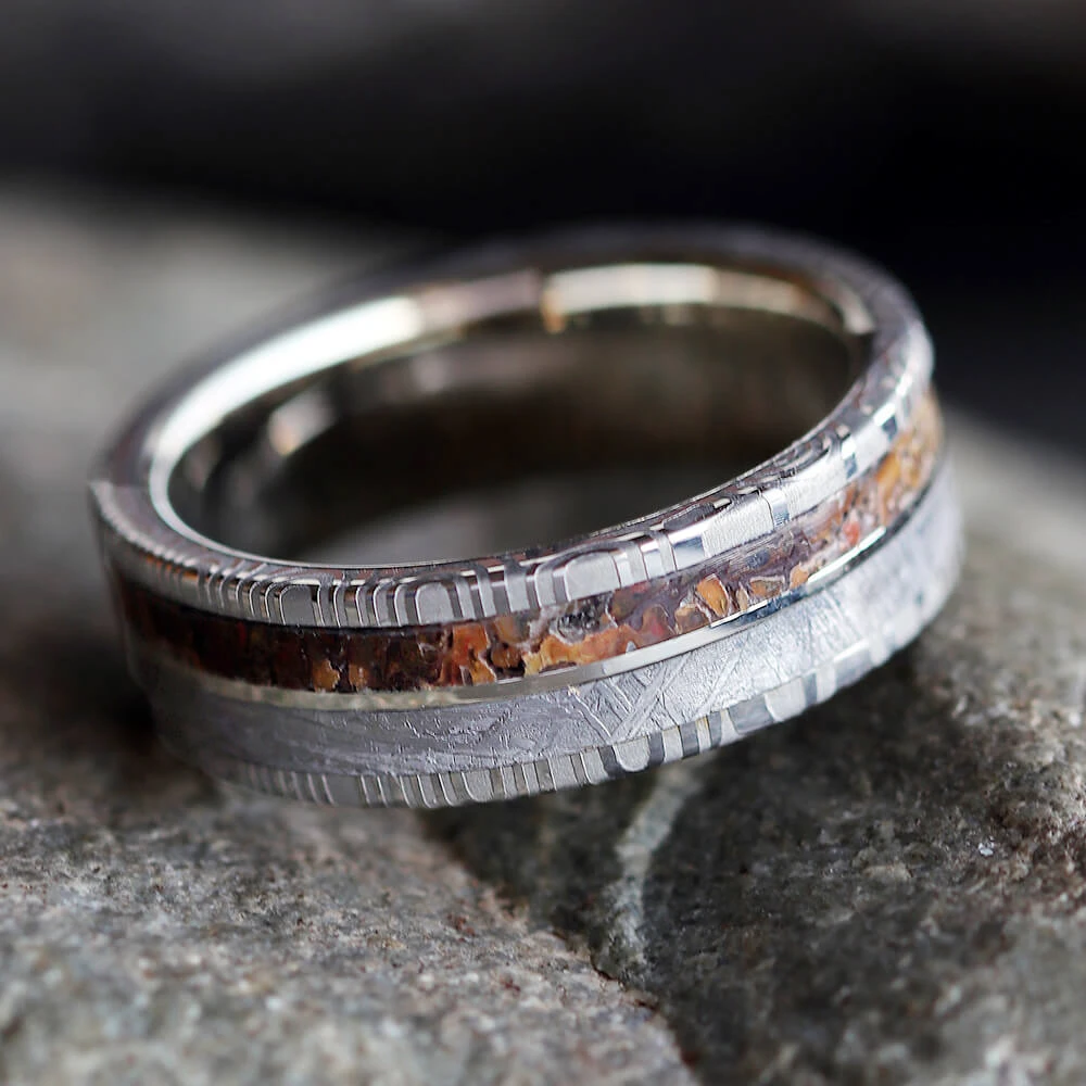 Meteorite & Dinosaur Bone Men's Wedding Band 10 Meteorite & Dinosaur Bone Men's Wedding Band - Image 8