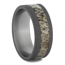 Sandblasted Titanium Ring With Antler Inlay -Johan Jewelry Shop 1853new