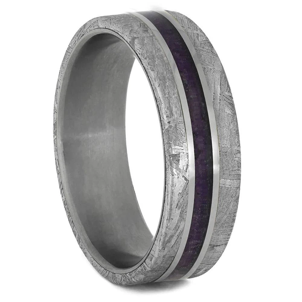 Meteorite Wedding Band With Crushed Amethyst 4 Meteorite Wedding Band With Crushed Amethyst - Image 2