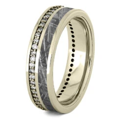 Diamond Eternity Wedding Band With Meteorite In Solid Gold -Johan Jewelry Shop 1902WG 2