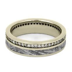 Diamond Eternity Wedding Band With Meteorite In Solid Gold -Johan Jewelry Shop 1902WG 3