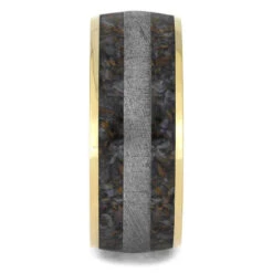 Solid Gold Dinosaur Bone & Meteorite Men's Wedding Band -Johan Jewelry Shop 1933Crushed 2