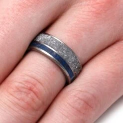 Meteorite Men's Wedding Band With Lapis Lazuli In Titanium Ring -Johan Jewelry Shop 1a1e86f03586fad58ad5fe5dcd279885