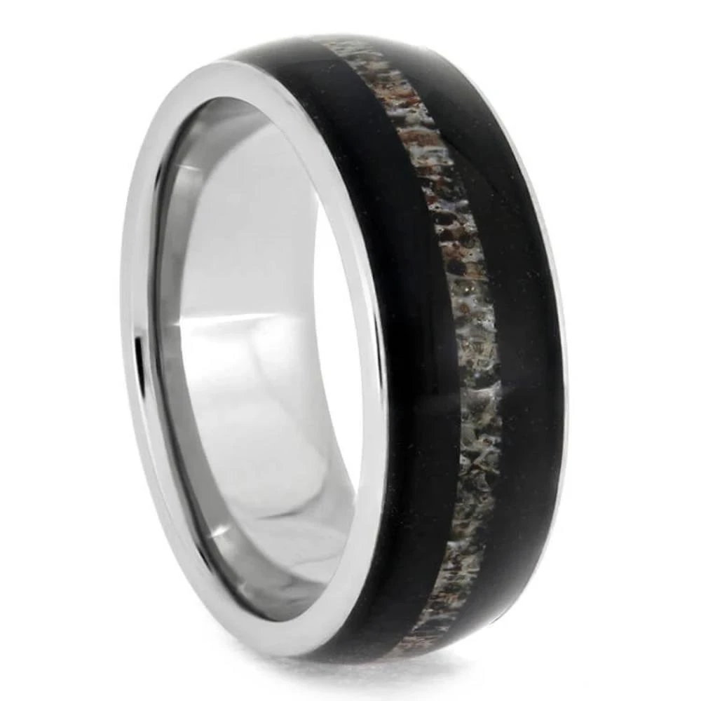 Masculine African Blackwood Ring With Antler Center Inlay 4 Masculine African Blackwood Ring With Antler Center Inlay - Image 2