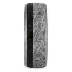 Meteorite Men's Wedding Band With Dinosaur Bone And Ruby Redwood Sleeve 11 Meteorite Men's Wedding Band With Dinosaur Bone And Ruby Redwood Sleeve -Johan Jewelry Shop 20382crushedround