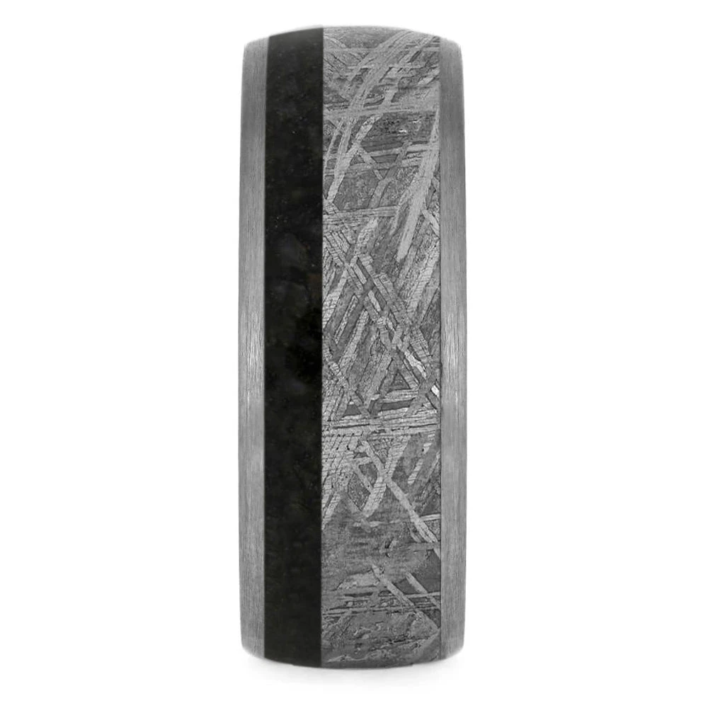 Meteorite Men's Wedding Band With Dinosaur Bone And Ruby Redwood Sleeve 5 Meteorite Men's Wedding Band With Dinosaur Bone And Ruby Redwood Sleeve - Image 3