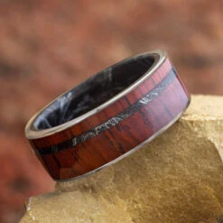 Honduran Rosewood Wedding Band With Composite Mokume Sleeve -Johan Jewelry Shop 2041Edges 1