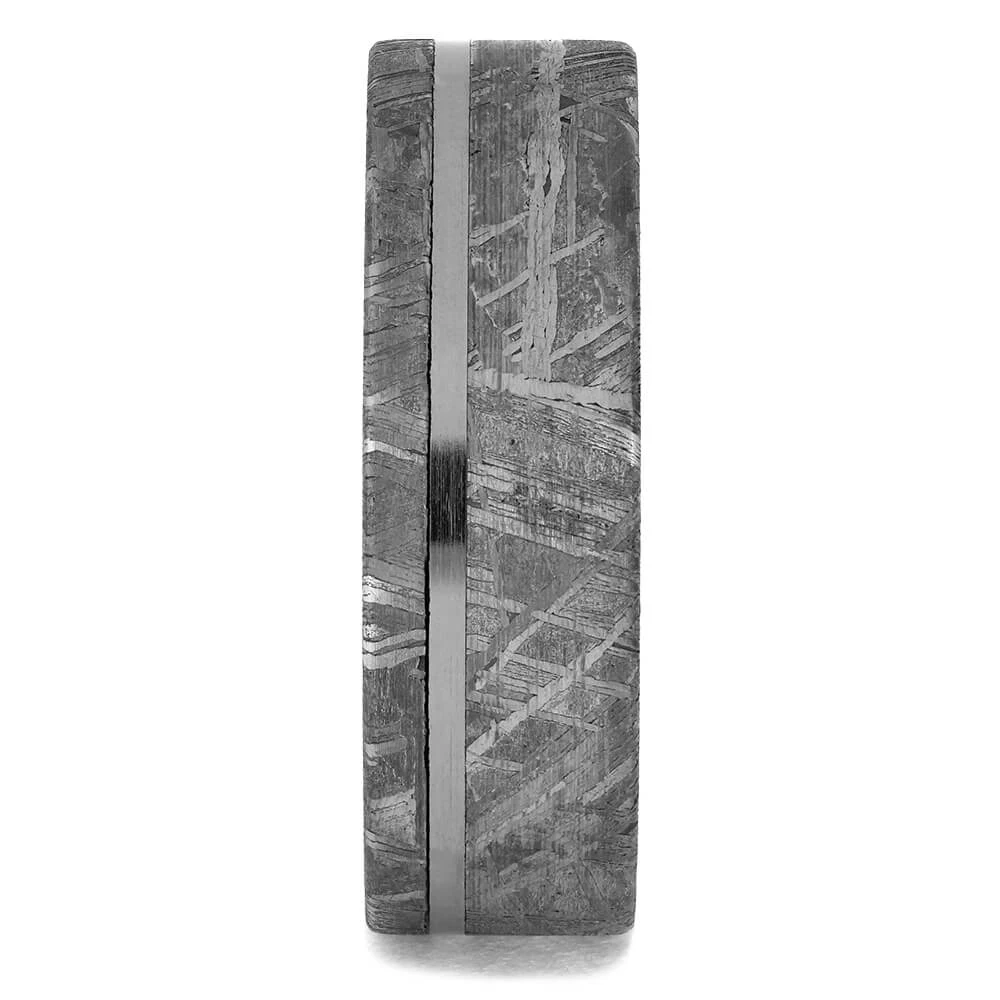Meteorite Wedding Band With Pinstripe & Wood Inside 5 Meteorite Wedding Band With Pinstripe & Wood Inside - Image 3