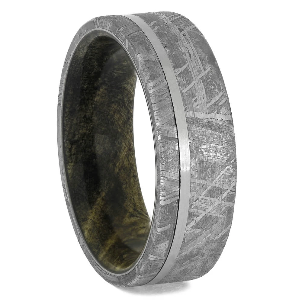 Meteorite Wedding Band With Pinstripe & Wood Inside 4 Meteorite Wedding Band With Pinstripe & Wood Inside - Image 2