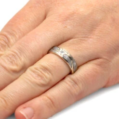 Meteorite Ring In Art Nouveau Design With Bezel Set Aquamarine -Johan Jewelry Shop 2076 Handshot