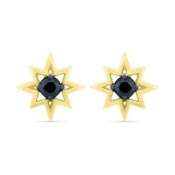 Star Stud Earrings With Black Diamond