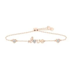 Love Script Diamond Bolo Bracelet With Hearts