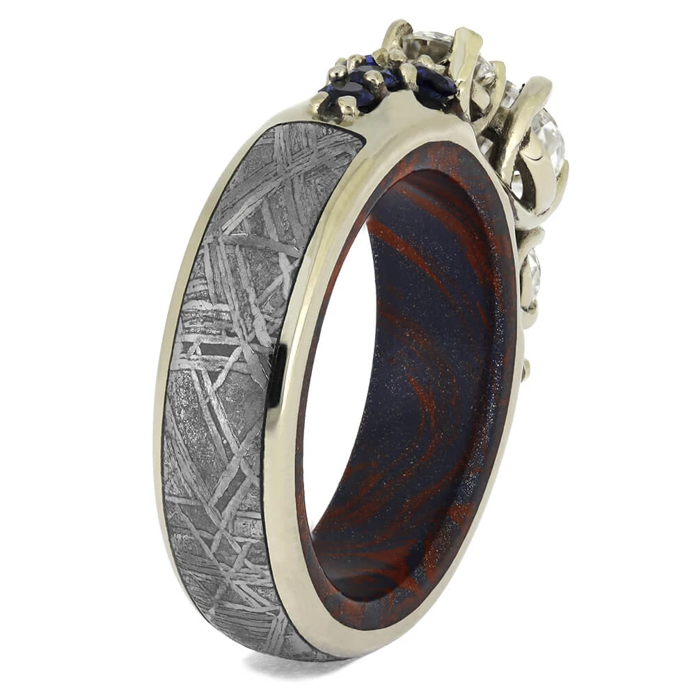 Moissanite Engagement Ring With Meteorite And Mokume Sleeve 6 Moissanite Engagement Ring With Meteorite And Mokume Sleeve - Image 4