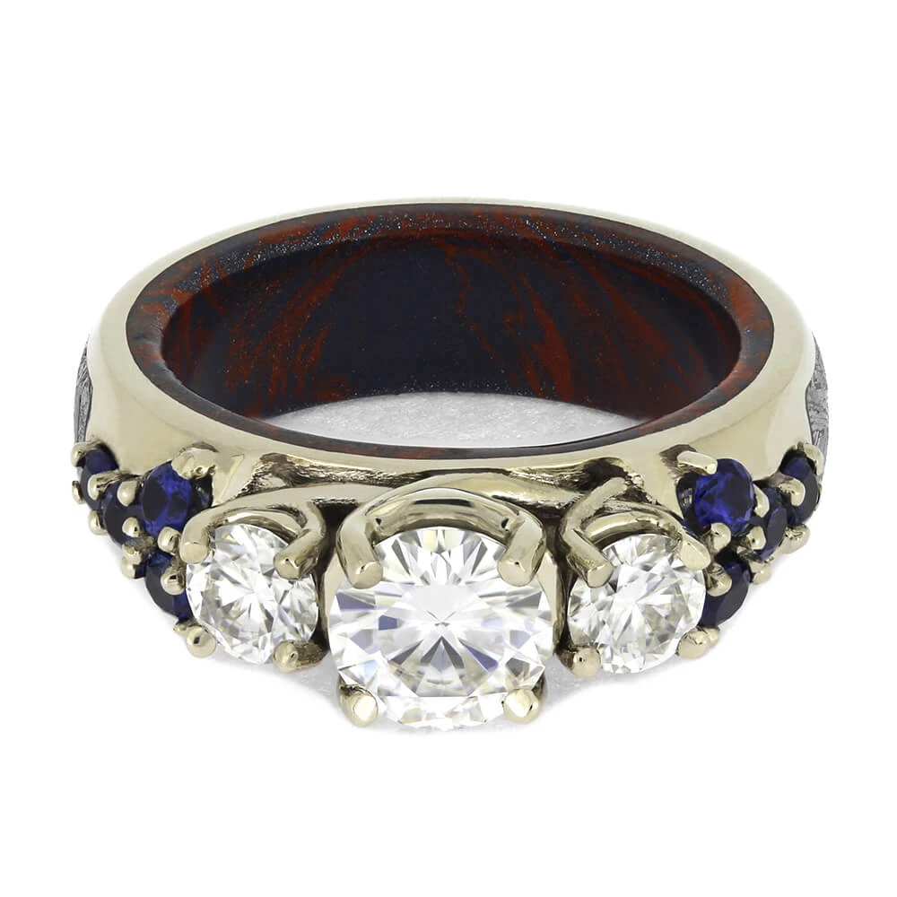 Moissanite Engagement Ring With Meteorite And Mokume Sleeve 8 Moissanite Engagement Ring With Meteorite And Mokume Sleeve - Image 6