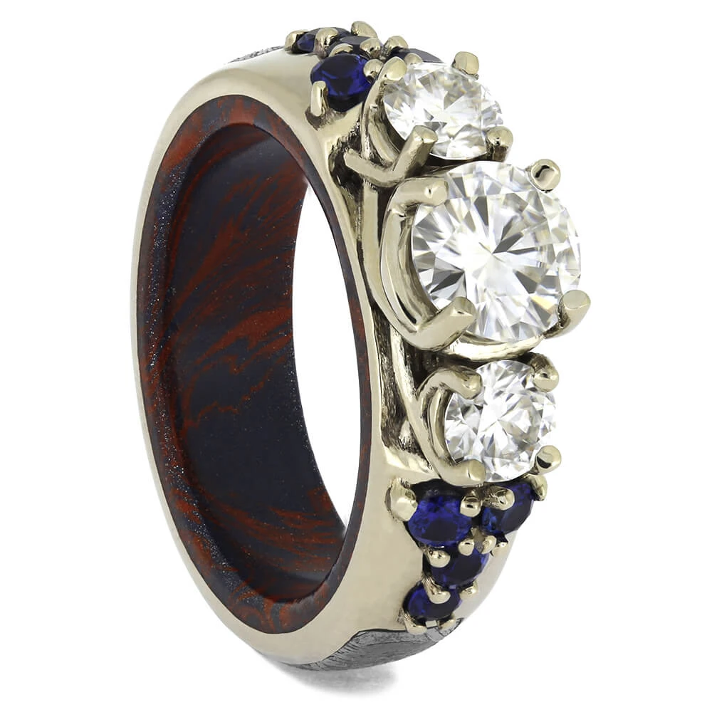 Moissanite Engagement Ring With Meteorite And Mokume Sleeve 4 Moissanite Engagement Ring With Meteorite And Mokume Sleeve - Image 2