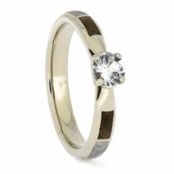 White Sapphire And Gold Bridal Set With Meteorite And Dinosaur Bone -Johan Jewelry Shop 2108