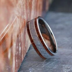 Mahogany Wood & Meteorite Ring -Johan Jewelry Shop 2134
