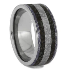 Mens Wedding Band With Meteorite And Dinosaur Bone, Fossil Ring 7 Mens Wedding Band With Meteorite And Dinosaur Bone, Fossil Ring -Johan Jewelry Shop 2143flat