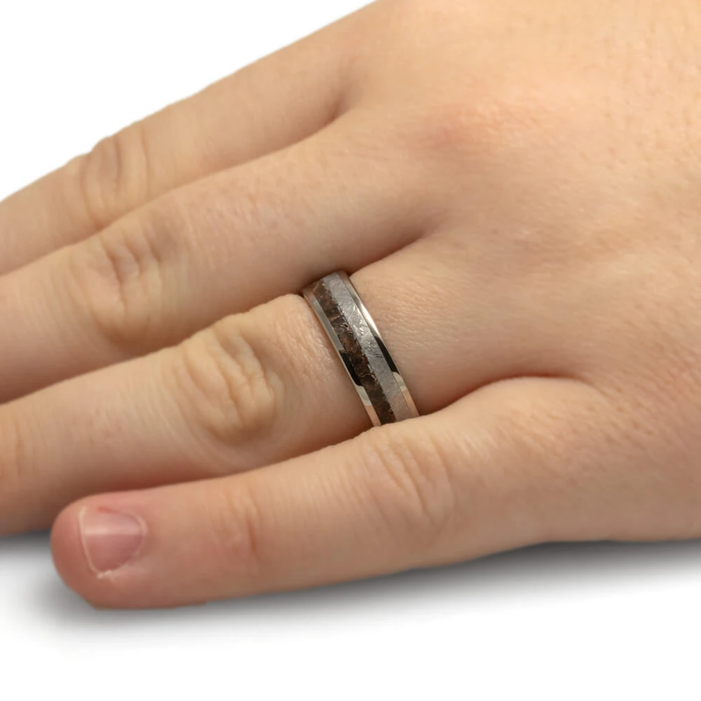 Meteorite & Dino Bone Men's Wedding Band, 6mm Ring 5 Meteorite & Dino Bone Men's Wedding Band, 6mm Ring - Image 3