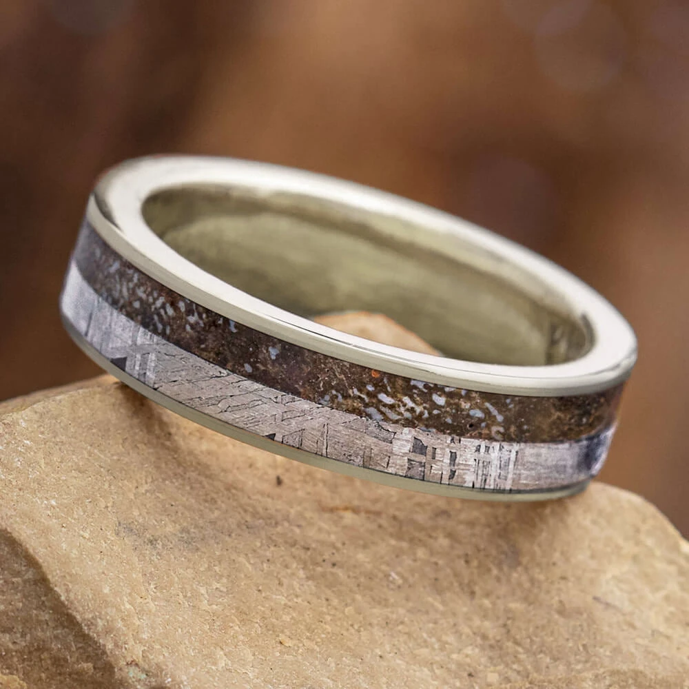 Meteorite & Dino Bone Men's Wedding Band, 6mm Ring 3 Meteorite & Dino Bone Men's Wedding Band, 6mm Ring