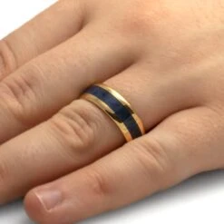 Lapis Lazuli & Solid Gold Ring With Beveled Edges -Johan Jewelry Shop 2237 LPHandshot