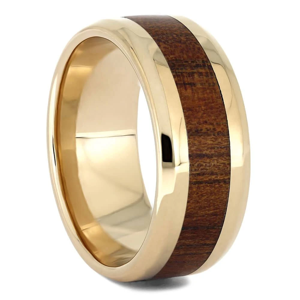 Wood & Solid Gold Ring With Beveled Edges 4 Wood & Solid Gold Ring With Beveled Edges - Image 2