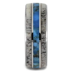 Turquoise Men's Wedding Band With Wood And Antler -Johan Jewelry Shop 2267new2