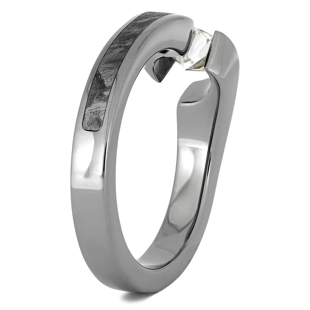 Meteorite Engagement Ring With Leaf Accented Shadow Band 6 Meteorite Engagement Ring With Leaf Accented Shadow Band - Image 4