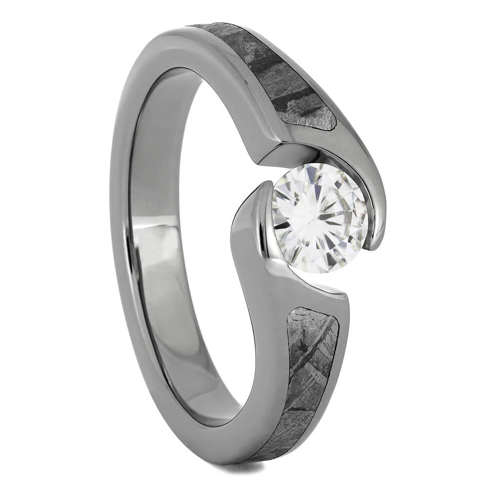 Meteorite Engagement Ring With Leaf Accented Shadow Band 5 Meteorite Engagement Ring With Leaf Accented Shadow Band - Image 3