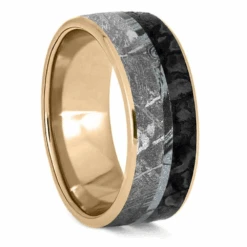 His & Hers Wedding Bands With Meteorite & Dino Bone -Johan Jewelry Shop 2312 1E