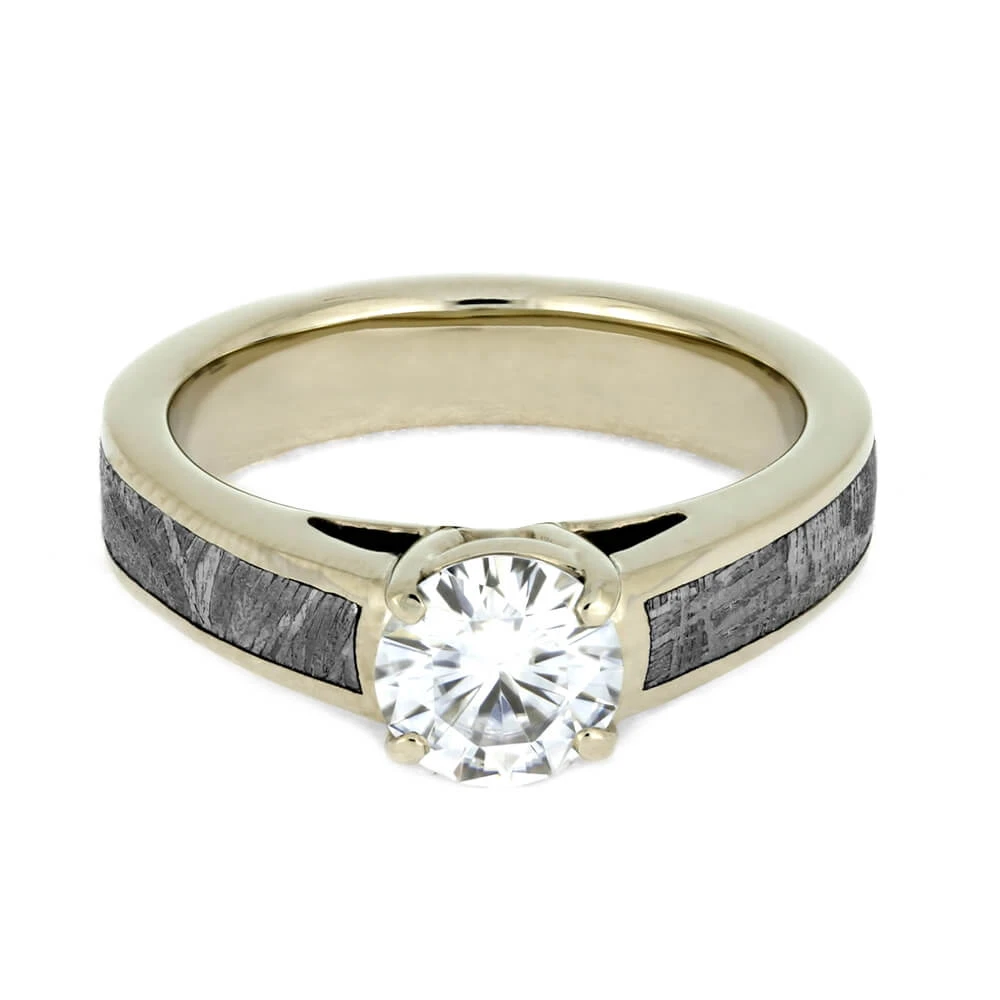 Meteorite & Moissanite Cathedral Style Engagement Ring 7 Meteorite & Moissanite Cathedral Style Engagement Ring - Image 5