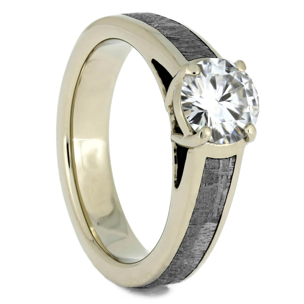 Meteorite & Moissanite Cathedral Style Engagement Ring 4 Meteorite & Moissanite Cathedral Style Engagement Ring - Image 2