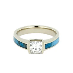 Princess Cut Engagement Ring With Kingman Turquoise -Johan Jewelry Shop 2340 3 E