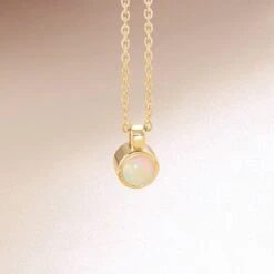 Natural White Opal Cabochon Pendant Necklace