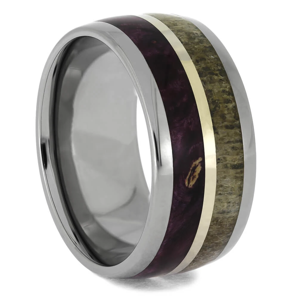 Antler And Purple Wood Wedding Band With Gold Pinstripe 3 Antler And Purple Wood Wedding Band With Gold Pinstripe