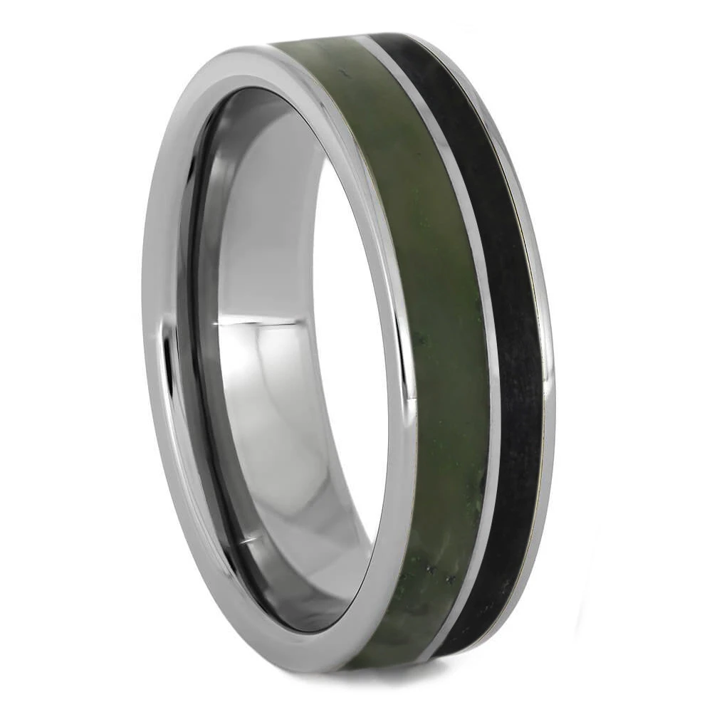 Green Jade & Black Obsidian Men's Wedding Band 4 Green Jade & Black Obsidian Men's Wedding Band - Image 2