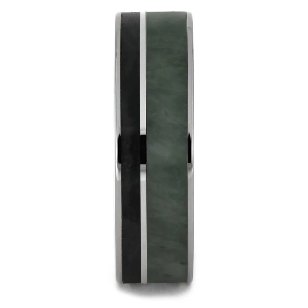 Green Jade & Black Obsidian Men's Wedding Band 5 Green Jade & Black Obsidian Men's Wedding Band - Image 3
