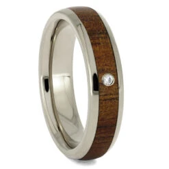 Bezel Set Diamond & Wood Wedding Band