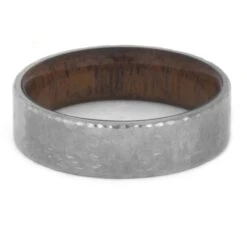 Hammered Titanium Wedding Band With A Mahogany Wood Sleeve -Johan Jewelry Shop 23a112a1f7bb48df8d8bf0022d53eb80