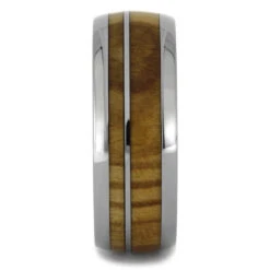 Olive Wood Wedding Band With Titanium Pinstripe, Wood Ring 8 Olive Wood Wedding Band With Titanium Pinstripe, Wood Ring -Johan Jewelry Shop 2410 1E