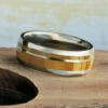 Olive Wood Wedding Band With Titanium Pinstripe, Wood Ring -Johan Jewelry Shop 2410 A CC