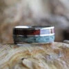 Jade Wedding Band With Natural Redwood, Titanium Ring With Pinstripe