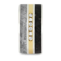 Men's Platinum Band With Meteorite, Dinosaur Bone, And Diamonds -Johan Jewelry Shop 2487Flat