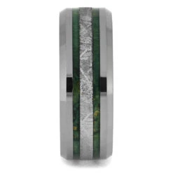 Men's Meteorite Wedding Band With Green Wood 8 Men's Meteorite Wedding Band With Green Wood -Johan Jewelry Shop 2490 1E