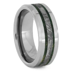 Men's Meteorite Wedding Band With Green Wood 7 Men's Meteorite Wedding Band With Green Wood -Johan Jewelry Shop 2490new